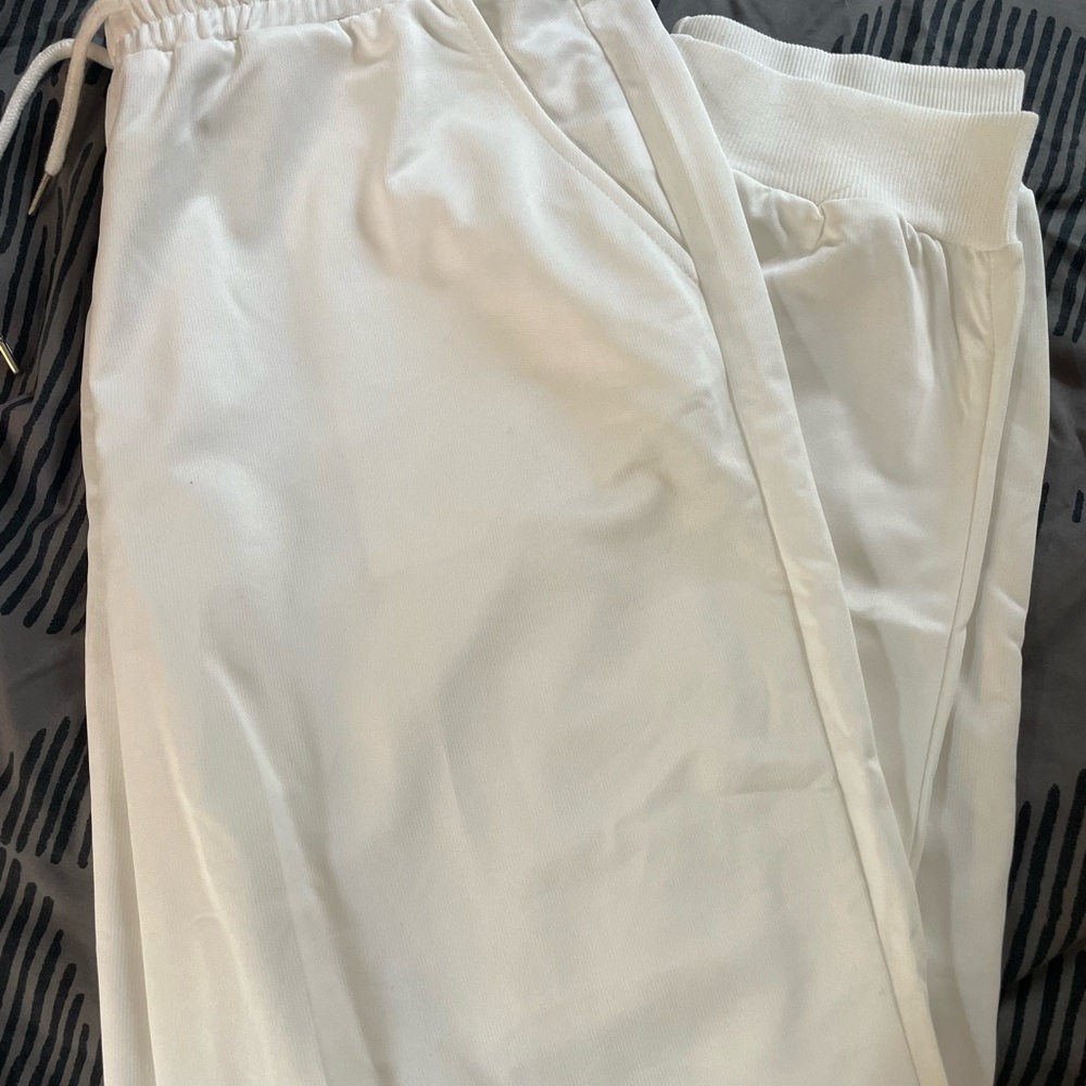 White Cotton Blend Joggers with Elastic Waistband